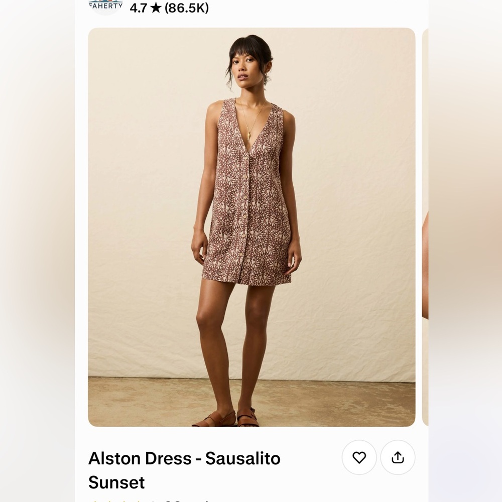 Faherty Tan and Cream Floral V-Neck Blouse